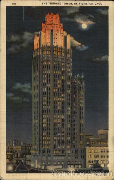 The Tribune Tower by night Chicago Illinois
