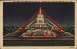 James Scott Memorial Fountain by Illumination, Belle Isle Park Postcard