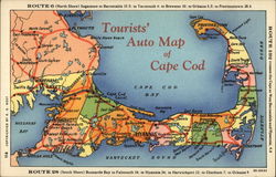 Tourists' Auto Map of Cape Cod Postcard