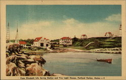 Cape Elizabeth Life Saving Station and Two Light Houses Portland, ME Postcard Postcard