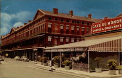 The Pontalba Apartments and French Market Coffee Stand on the Place D'Armes Postcard