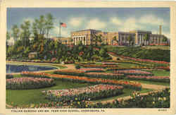 Italian Gardens And Wm. Penn High School Postcard