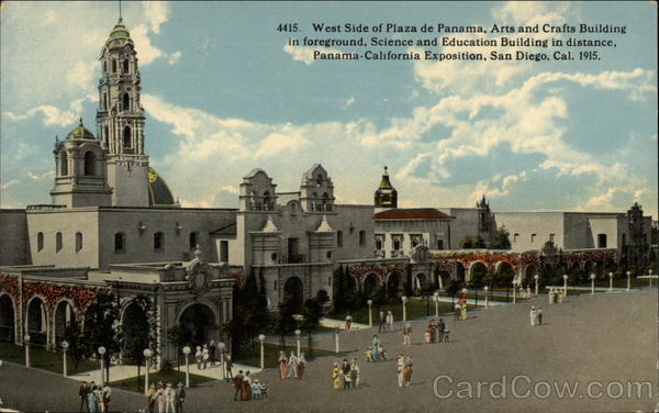 West Side of Plaza de Panama, Arts and Crafts Building in foreground San Diego California