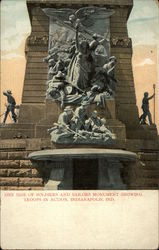 Soldiers and Sailors Monument showing Troops in Action Postcard