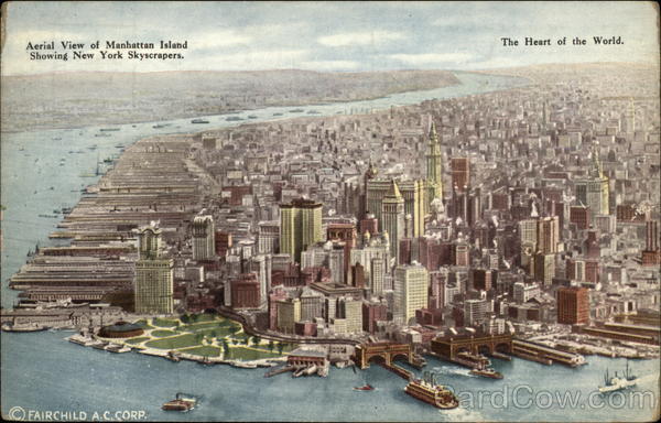 Aerial View of Manhattan Island, Showing New York Skyscrapers New York City