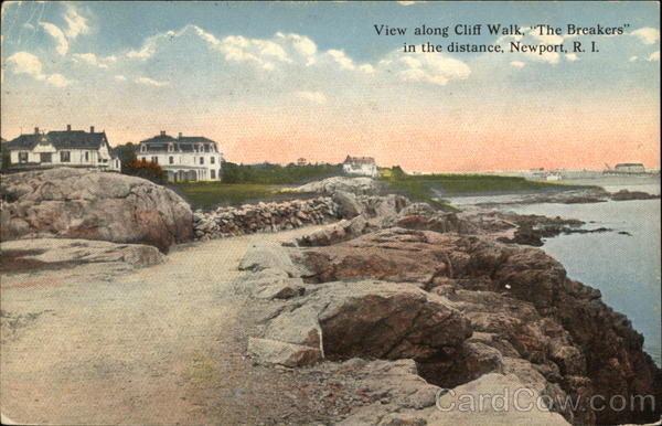 View Along Cliff Walk, The Breakers in the Distance Newport Rhode Island