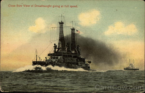 Close Bow View of Dreadnaught Going at Full Speed Navy