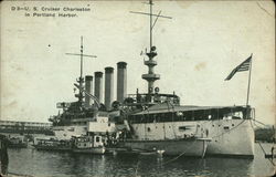 US Cruiser Charleston in Portland Harbor Postcard