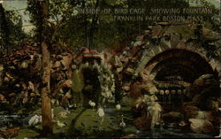 Inside of Bird Cage showing Fountain, Franklin Park Postcard