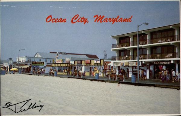 Looking south at the Boardwalk Shops Ocean City Maryland