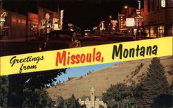 Night Street Scene, and "Old Marn", Montana State University Campus Missoula, MT Postcard Postcard