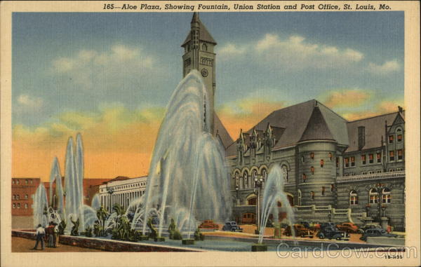Aloe Plaza, Showing Fountain, Union Station and Post Office St. Louis Missouri