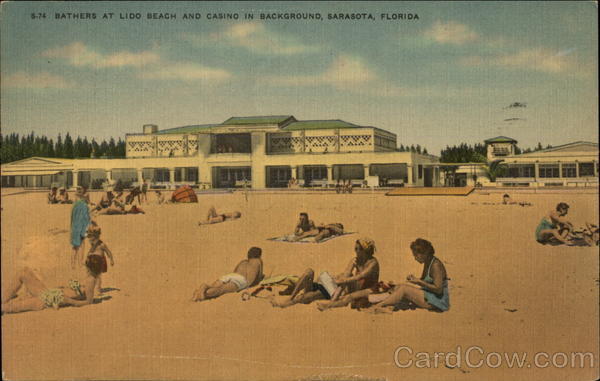 Bathers at Lido Beach and Casino in Background Sarasota Florida