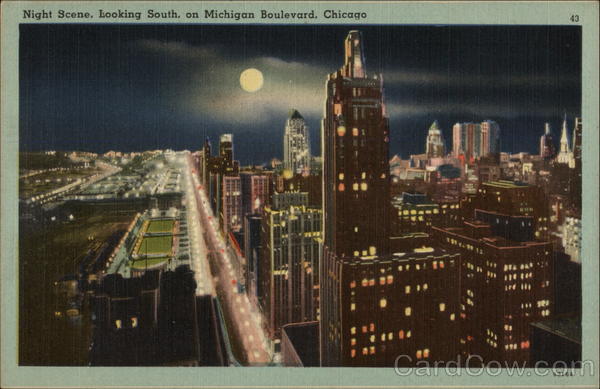 Night Scene, Looking South, on Michican Boulevard Chicago Illinois