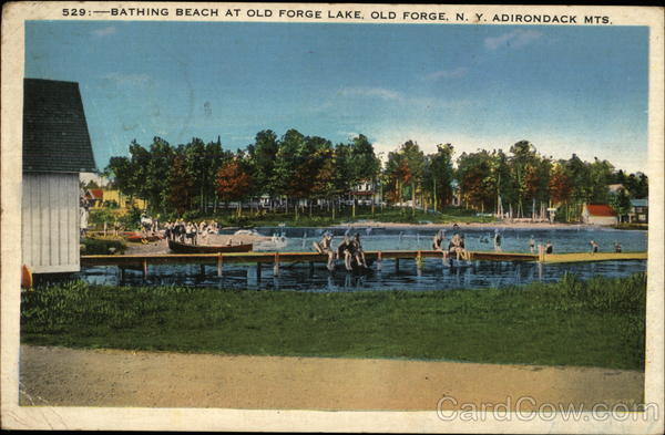 Bathing Beach at Old Forge Lake, Old Forge, N.Y. Adirondack Mts New York