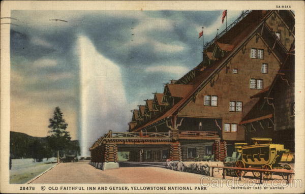 Old Faithful Inn and Geyser Yellowstone National Park Wyoming