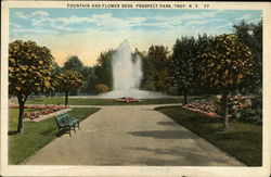 Fountain and flower beds, Prospect Park Troy, NY Postcard Postcard