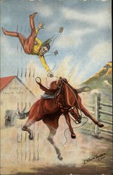 Cowboy Bucked off a Horse Cowboy Western Postcard Postcard