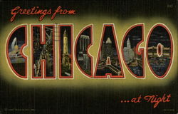 Greetings from Chicago...at night Postcard