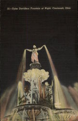 Tyler Davidson Fountain at Night Cincinnati, OH Postcard Postcard