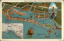 Newport Harbor "Playground of the Southwest" Newport Beach, CA Postcard Postcard