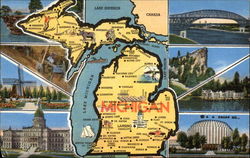 Scenes of Michigan Maps Postcard Postcard