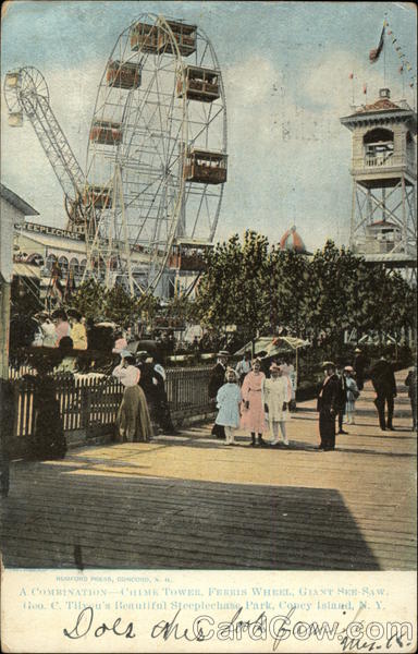 A Combination - Chime Tower, Ferris Wheel, Giant See-Saw Coney Island New York