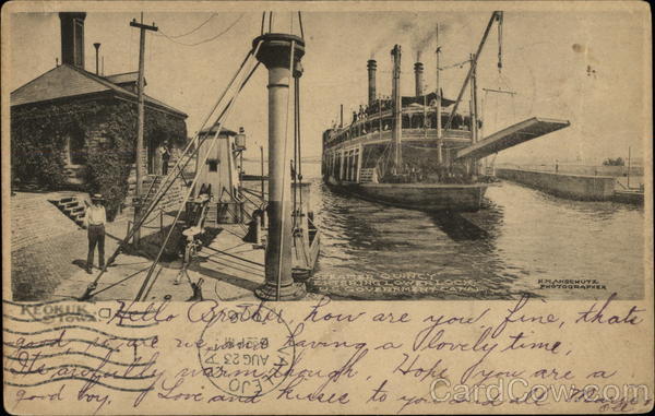 Steamer Quincy Entering Lower Lock, US Government Canal Keokuk Iowa
