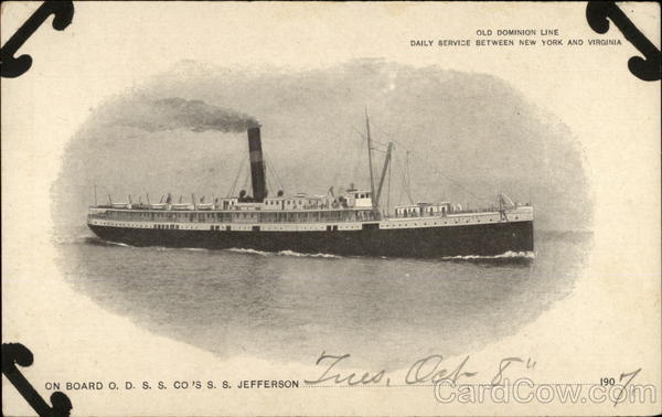On Board ODSS Co's SS Jefferson, Old Dominion Line