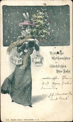 Avohnche Weihauchten und Gliicklirhes Neu-Jahr Postcard