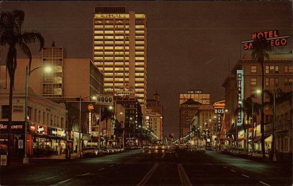 Broadway at Night San Diego California Ellis Sawyer