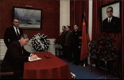 President Reagan signing condolence book for Yuri Andropov Postcard