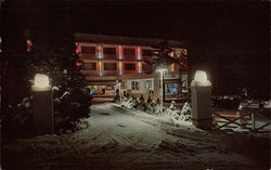 A winter view of Mount Airy Lodge Postcard