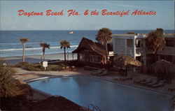 View of Swimming Pool and Beach Postcard