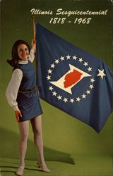 Illinois Sesquicentennial, 1818-1968 Flags Postcard Postcard