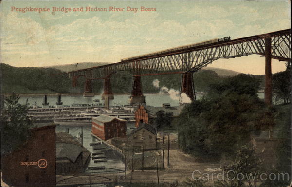 Poughkeepsie Bridge and Hudson River Day Boats New York