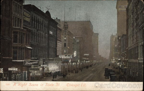 A Night Scene in State St Chicago Illinois