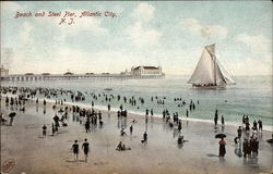 Beach and Steel Pier Postcard