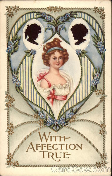 Drawing of girl inside a heart and two silhouettes