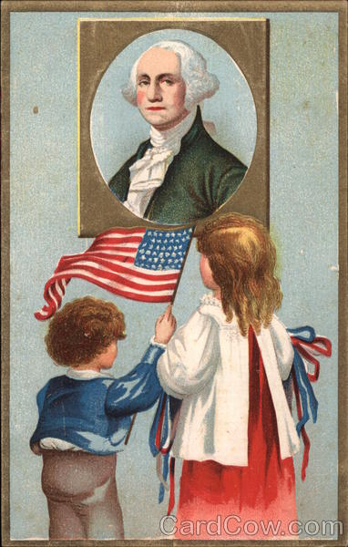 Girl and Boy Looking at Portrait of Washington President's Day