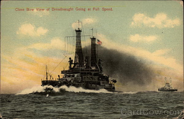 Close Bow View of Dreadnaught Going at Full Speed Navy