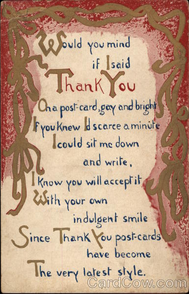 Thank You Post Card Greetings