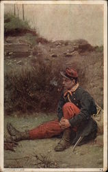 Military man smoking a pipe Civil War Postcard Postcard