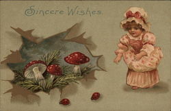 Sincere Wishes - Mushrooms & Ladybugs Girls Postcard Postcard