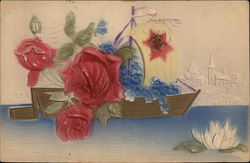 Roses in a Boat Flowers Postcard Postcard