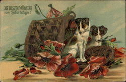 Two Dogs and a Basket of Flowers Postcard
