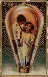 Man and Woman in a Lighbulb Postcard