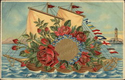 Ship Filled with Red Roses Postcard