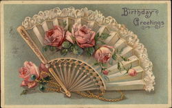 A Fan with Pink Roses Postcard