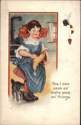 Yes I can cook an' make pies an' things Girls Postcard Postcard